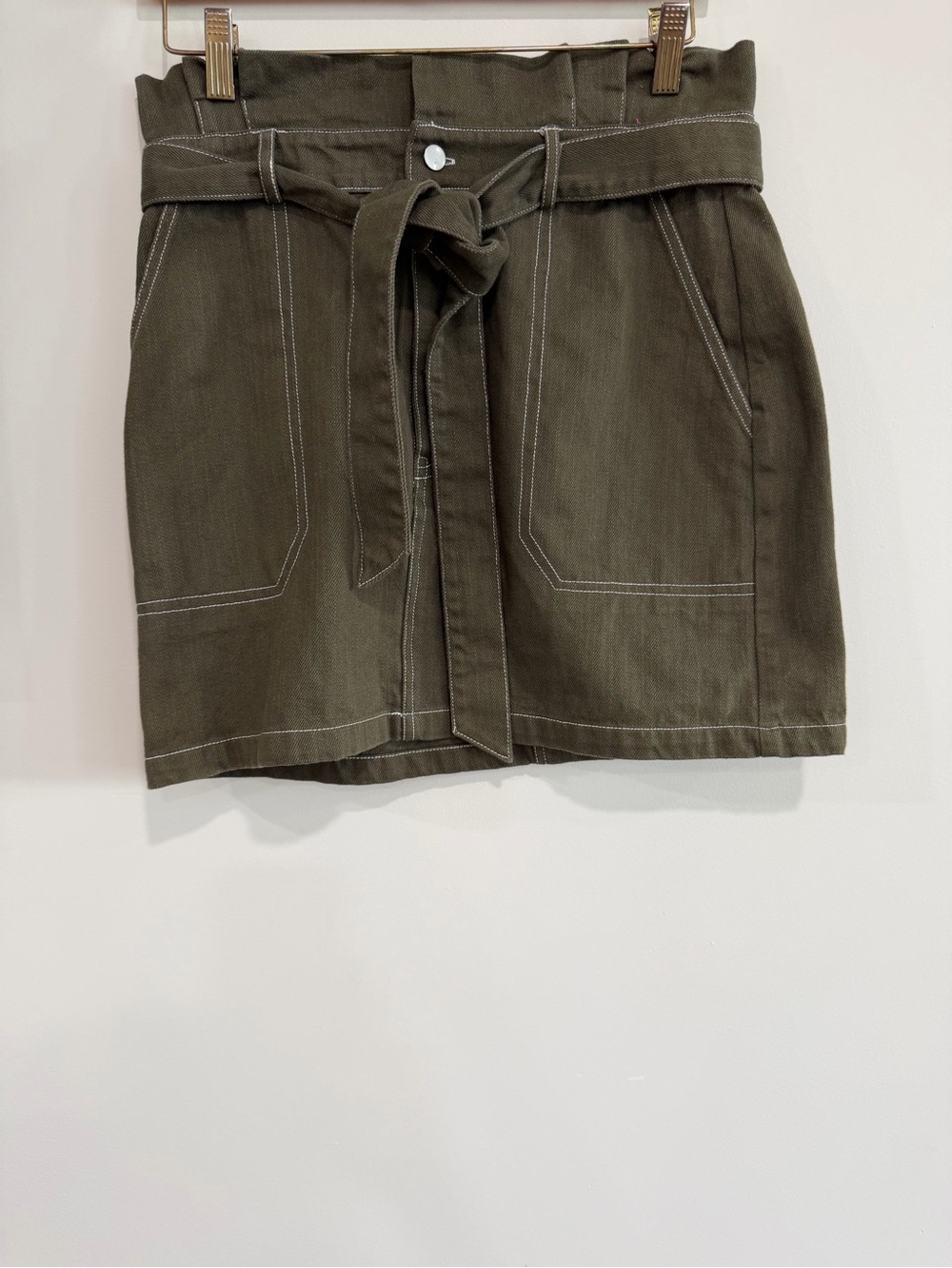 By Together Olive Green Tie-Waist Mini Skirt
